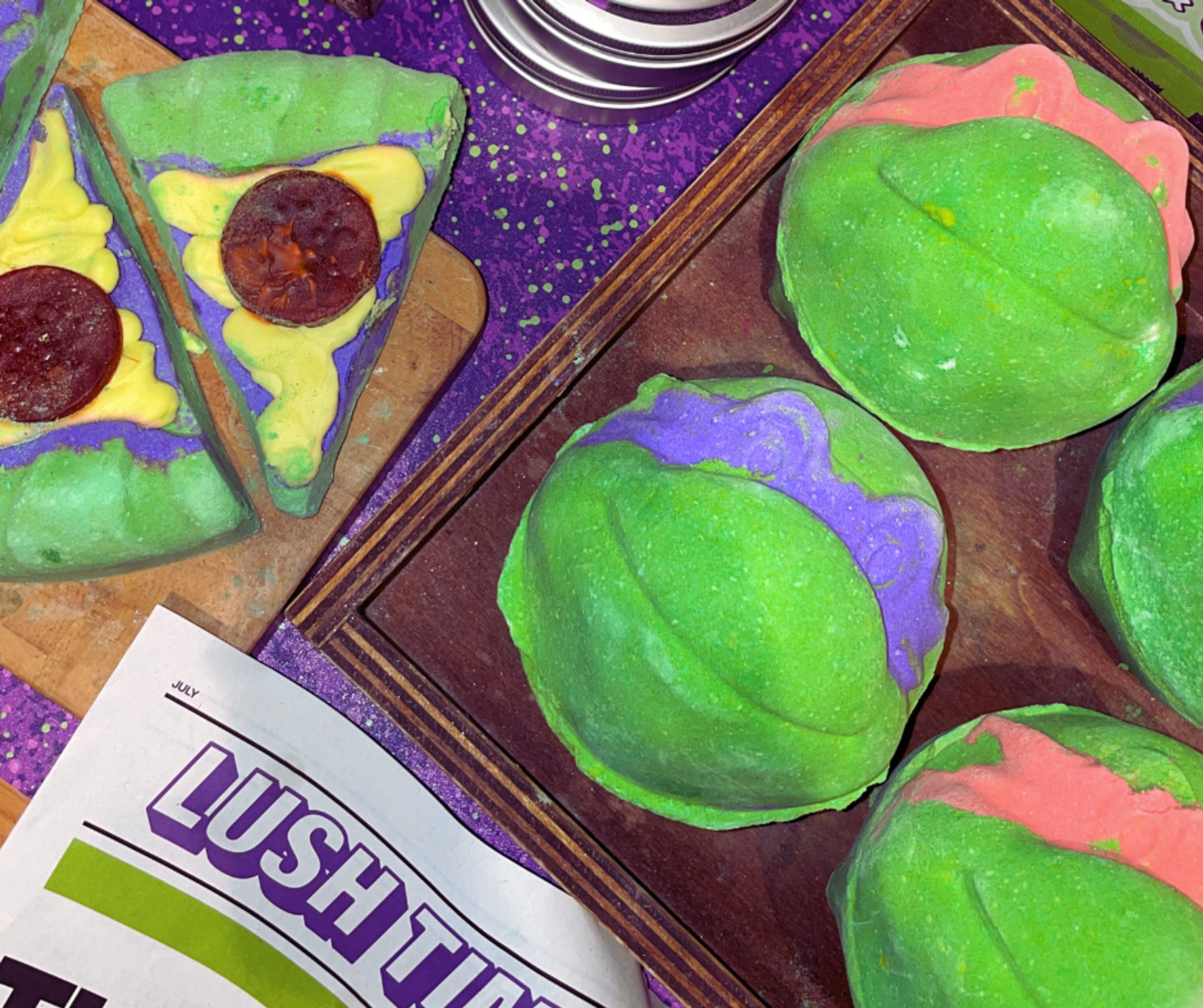 Teenage Mutant Ninja Turtle and pizza bath bombs made at Lush