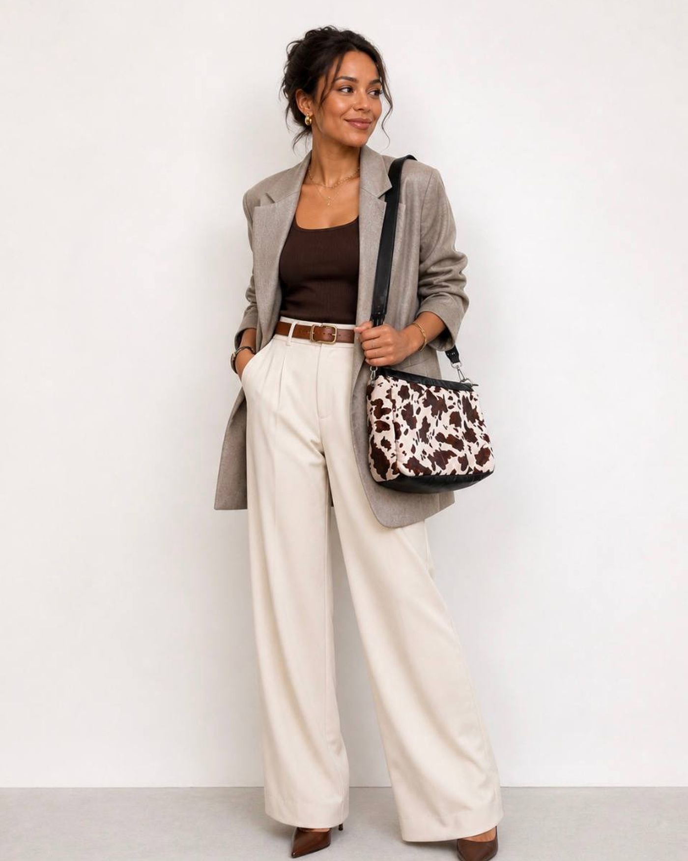 Savanna bag styled with grey outfit