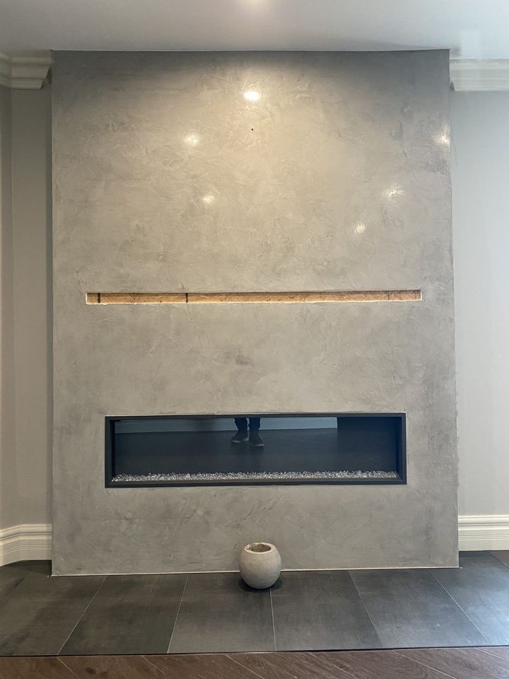 Plaster fireplace wall with reveal detail