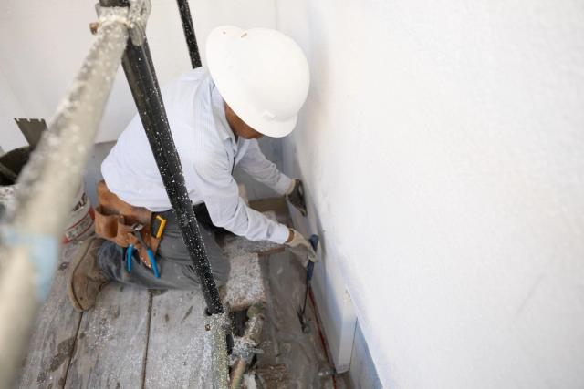 Crew at work, Marriott San Diego — Duarte's Plastering project near San Diego, CA