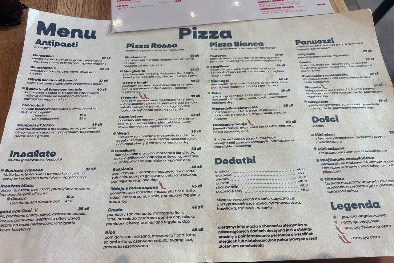 Rico Pizza - Gdynia - menu pizzerii