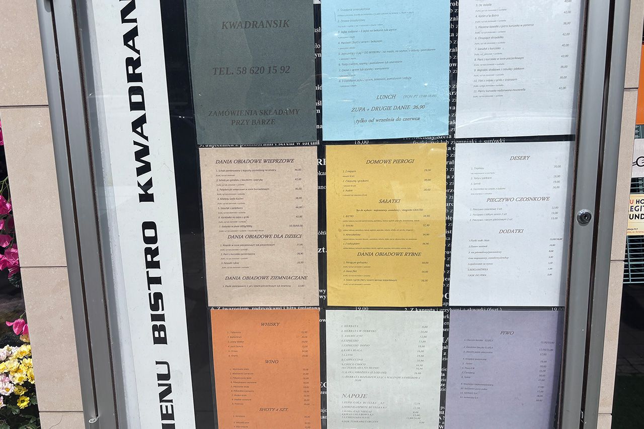 Menu w Bistro Kwadrans