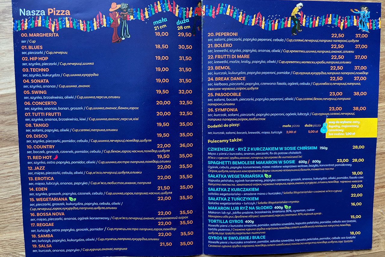 Screen menu z pizzerii Bemol Kartuzy