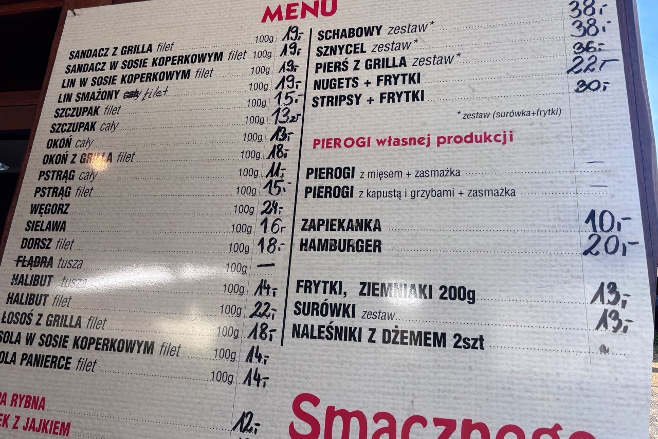 Menu w smażalni ryb Rybaczówka - Ostrzyce na Kaszubach