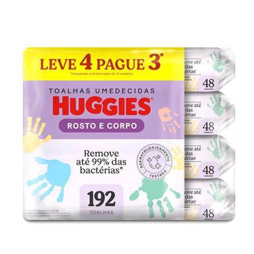 Lenço Umedecido Huggies Rosto e Corpo Limpeza 4 Pacotes com 48 Unidades Cada