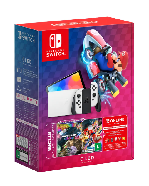 Console Nintendo Switch Oled 64gb Branco Mario Kart 8 Deluxe 3 Meses De Assinatura Nintendo Switch Online