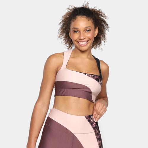 Top Puma Mid Impact Safari Glam Bra Feminino - Roxo+Rosa