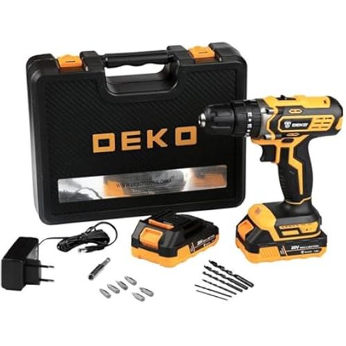 Parafusadeira Furadeira de Impacto 3/8 Pol. 20V com 2 Baterias 1.5AH Lí-íon Carregador e Maleta com Acessórios DEKO-DKCD20ID01-5S3