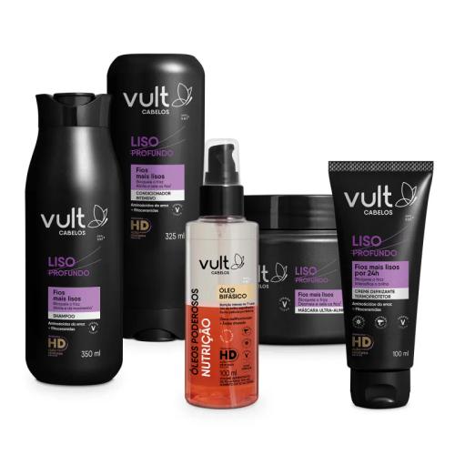 Combo Vult Cabelos Liso Profundo + Óleos Poderosos (5 itens)