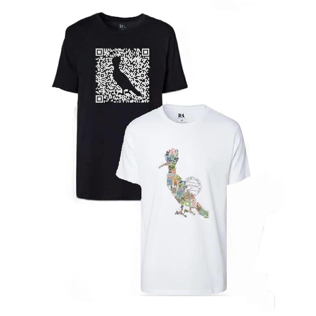 Kit 2 Camisetas Estampada Pica-Pau Selo e Greenk QrCode Reserva - Branco+Preto