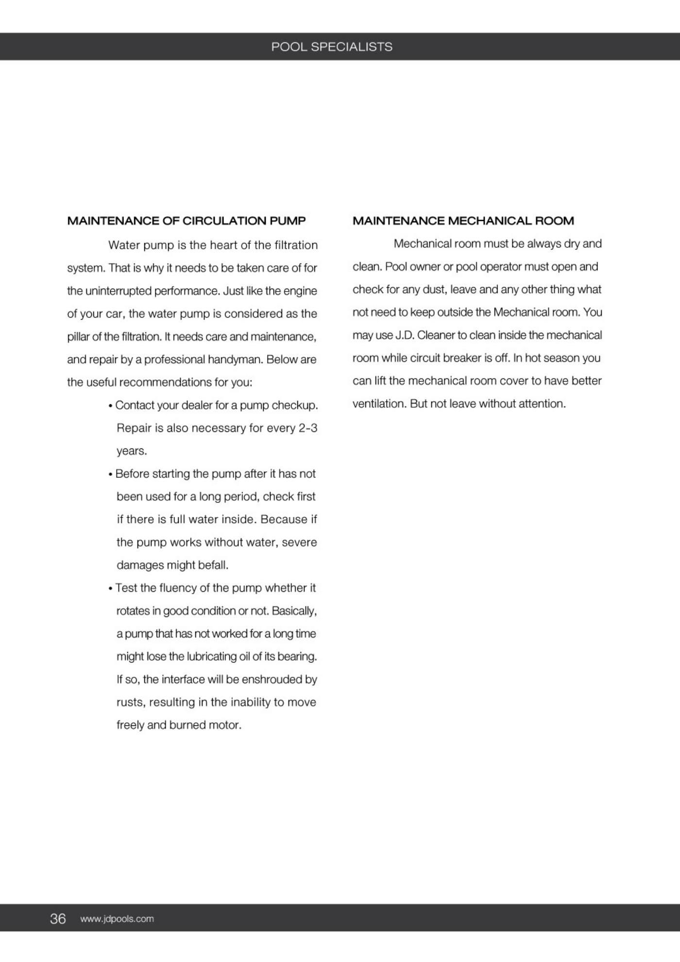 J.D.Pools – Swimming Pool Manual — 36/52