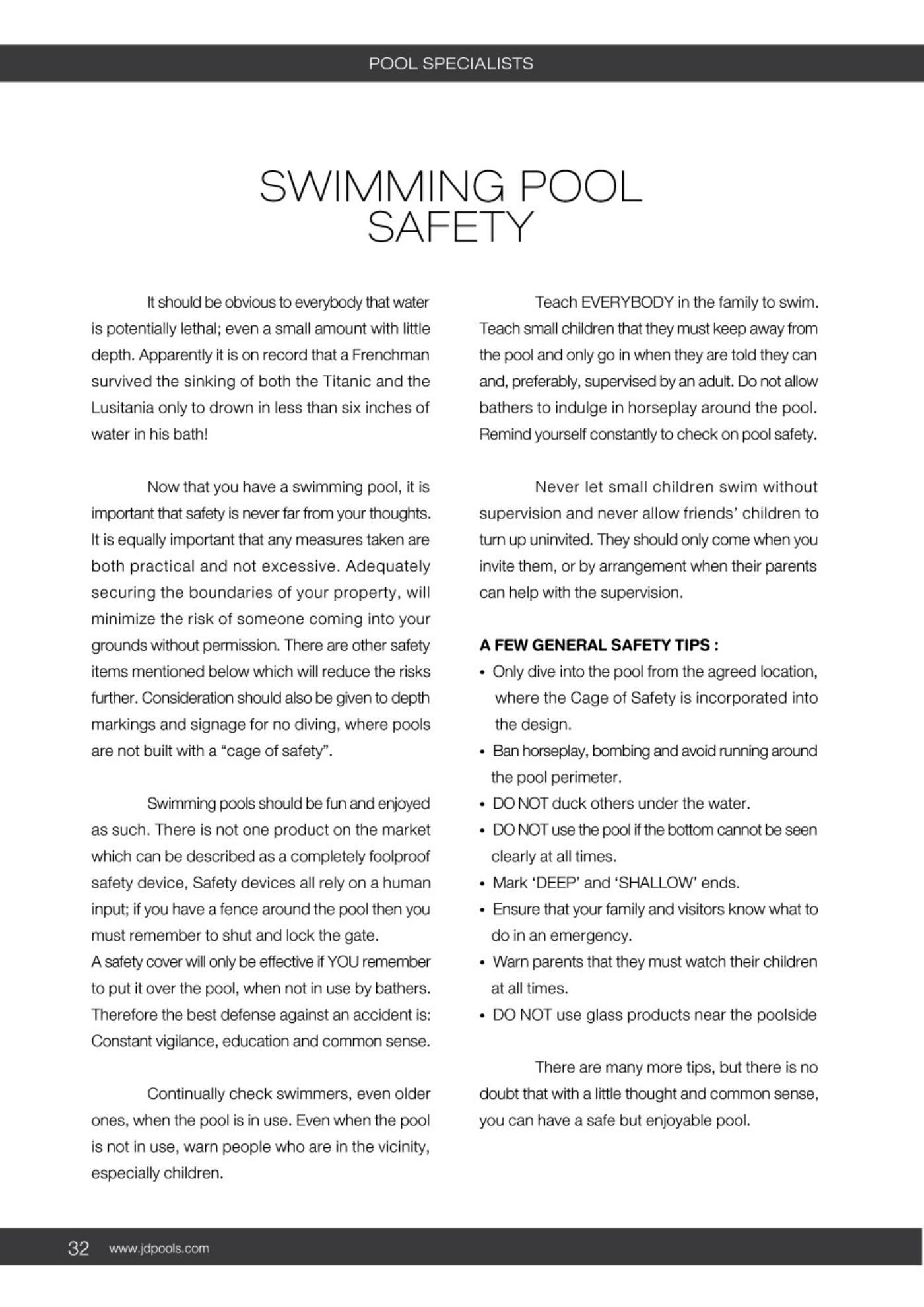 J.D.Pools – Swimming Pool Manual — 32/52