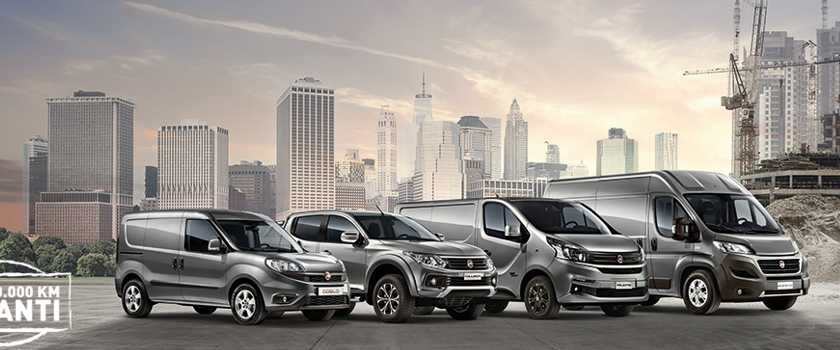 Illustrasjonsbilde av fire varebiler fra Fiat Professional