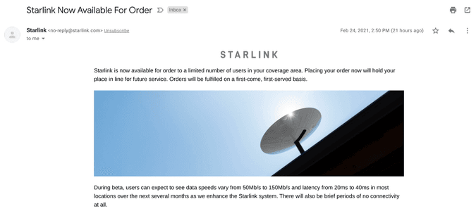 Starlink email invite