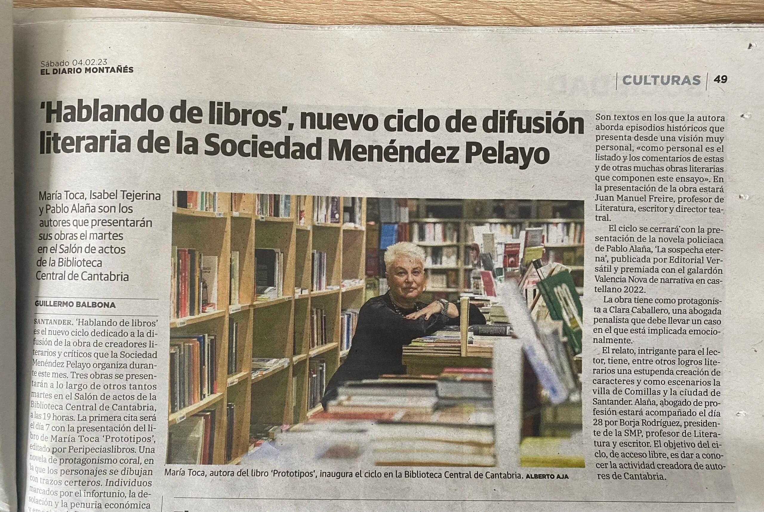 Presentación de ‘La sospecha eterna’ el próximo 28 de febrero en la Biblioteca Central de Cantabria