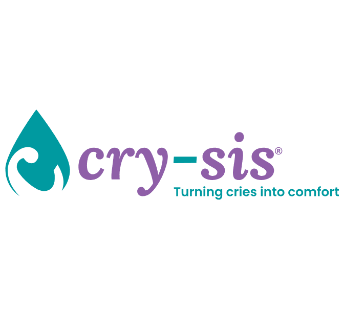 The word cry-sis in purple writing on a white background with green words underneath saying Turning cries into comfort with a big green teardrop with a white letter C within it.