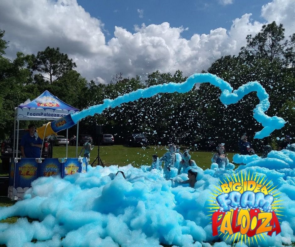 Kids playing in foam at a Foam Palooza party in Windermere, FL