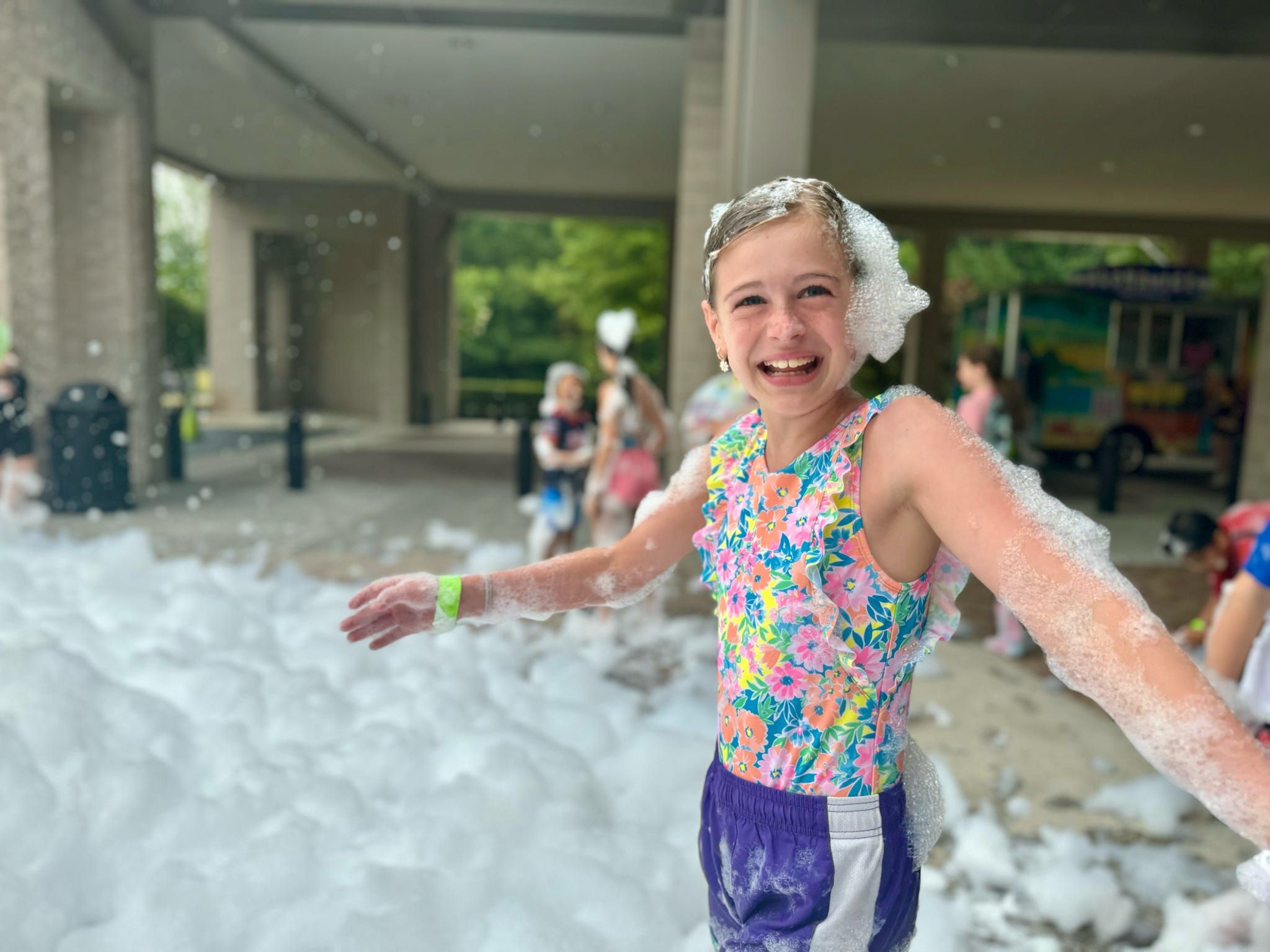 Kids playing in foam at a Foam Palooza party in Smyrna, GA