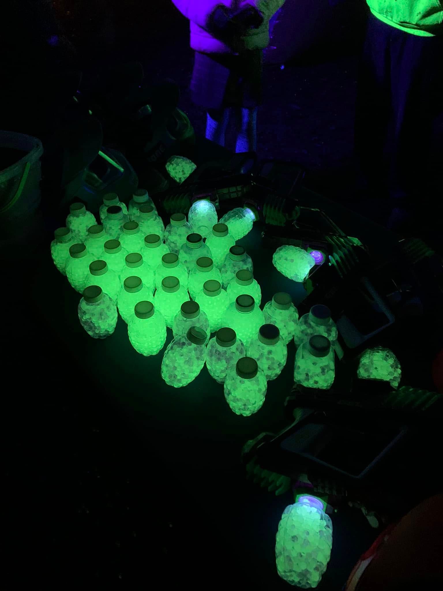 Glow-in-the-dark gellyball ammo under blacklight