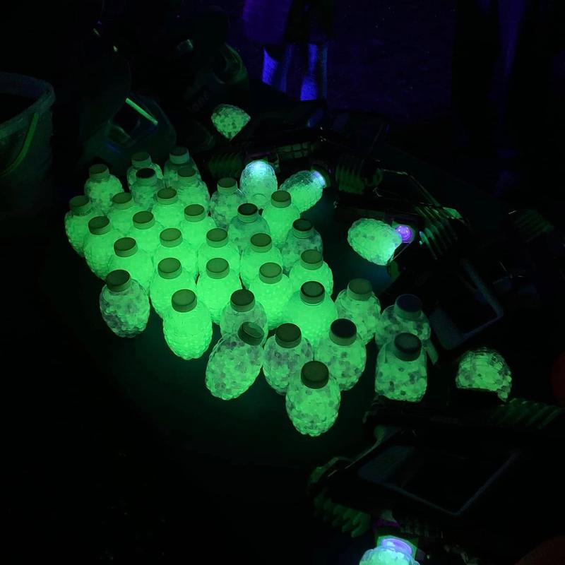 Glow-in-the-dark gellyball ammo under blacklight