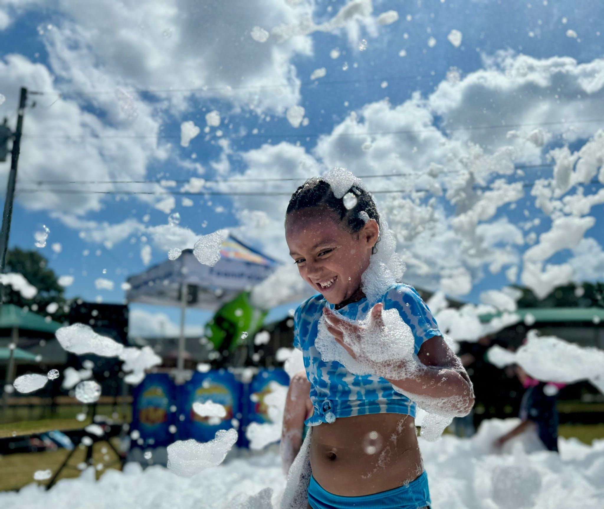 Kids playing in foam at a Foam Palooza party in Canton, GA