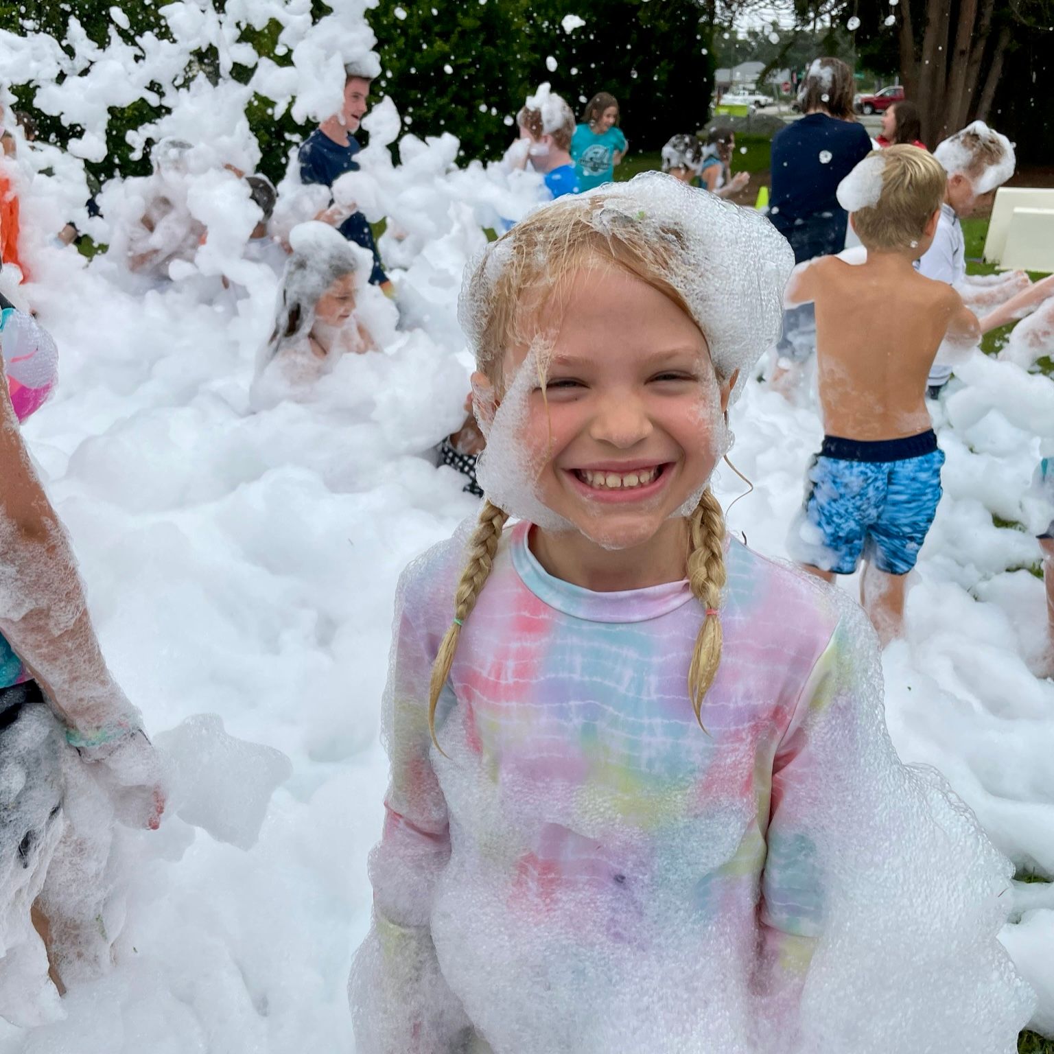 Kids playing in foam at a Foam Palooza party in Fleming Island, FL