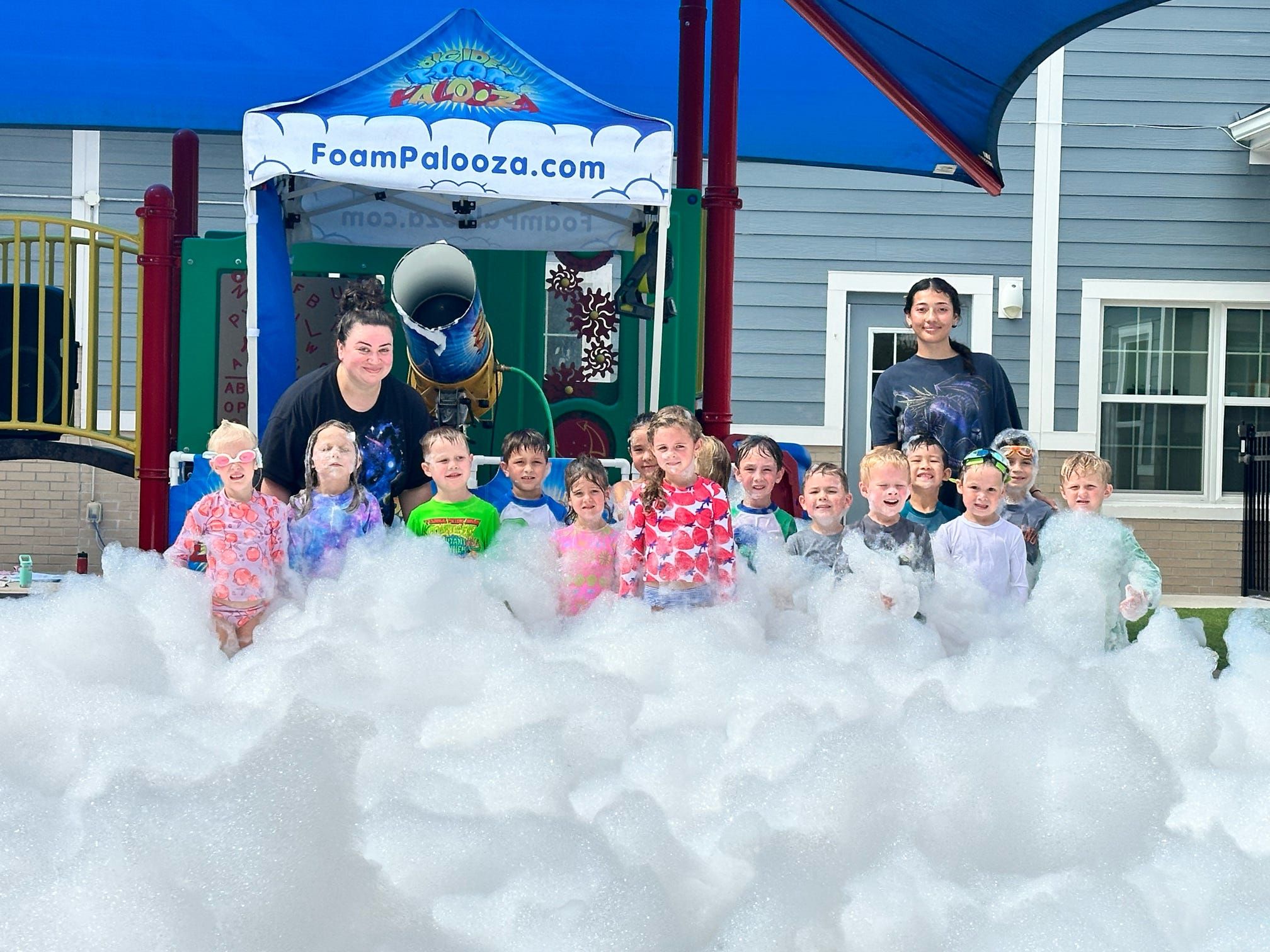 Kids playing in foam at a Foam Palooza party in Vinings, GA