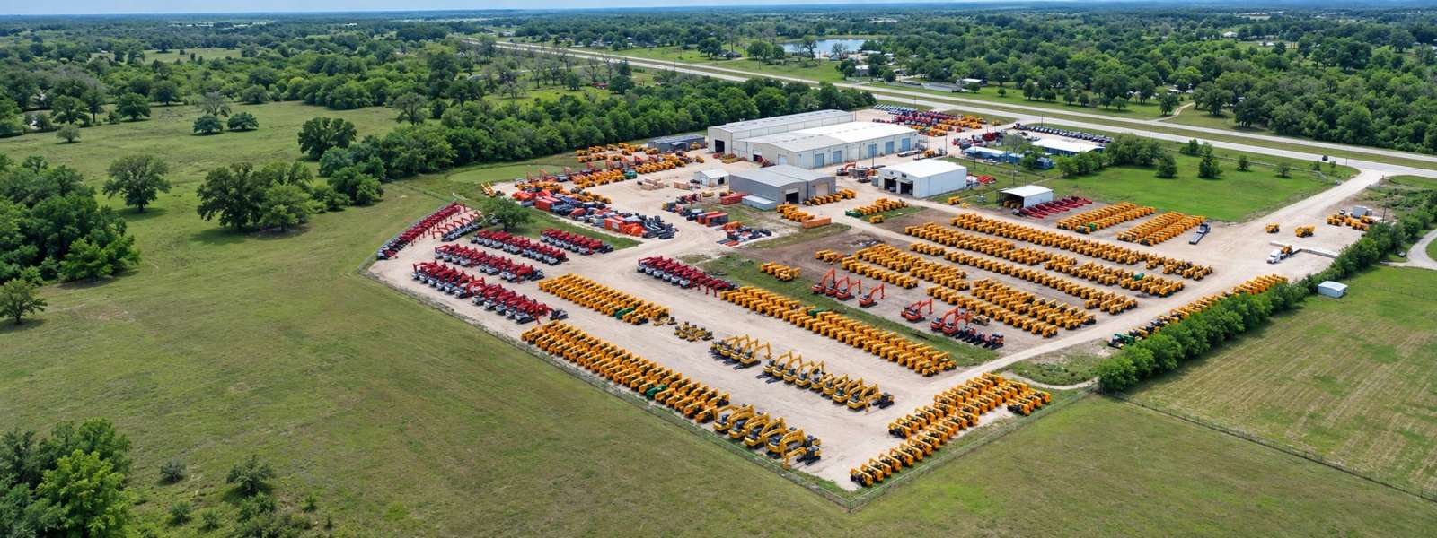 JBH equipment yard — hundreds of OEM machines staged in neat rows