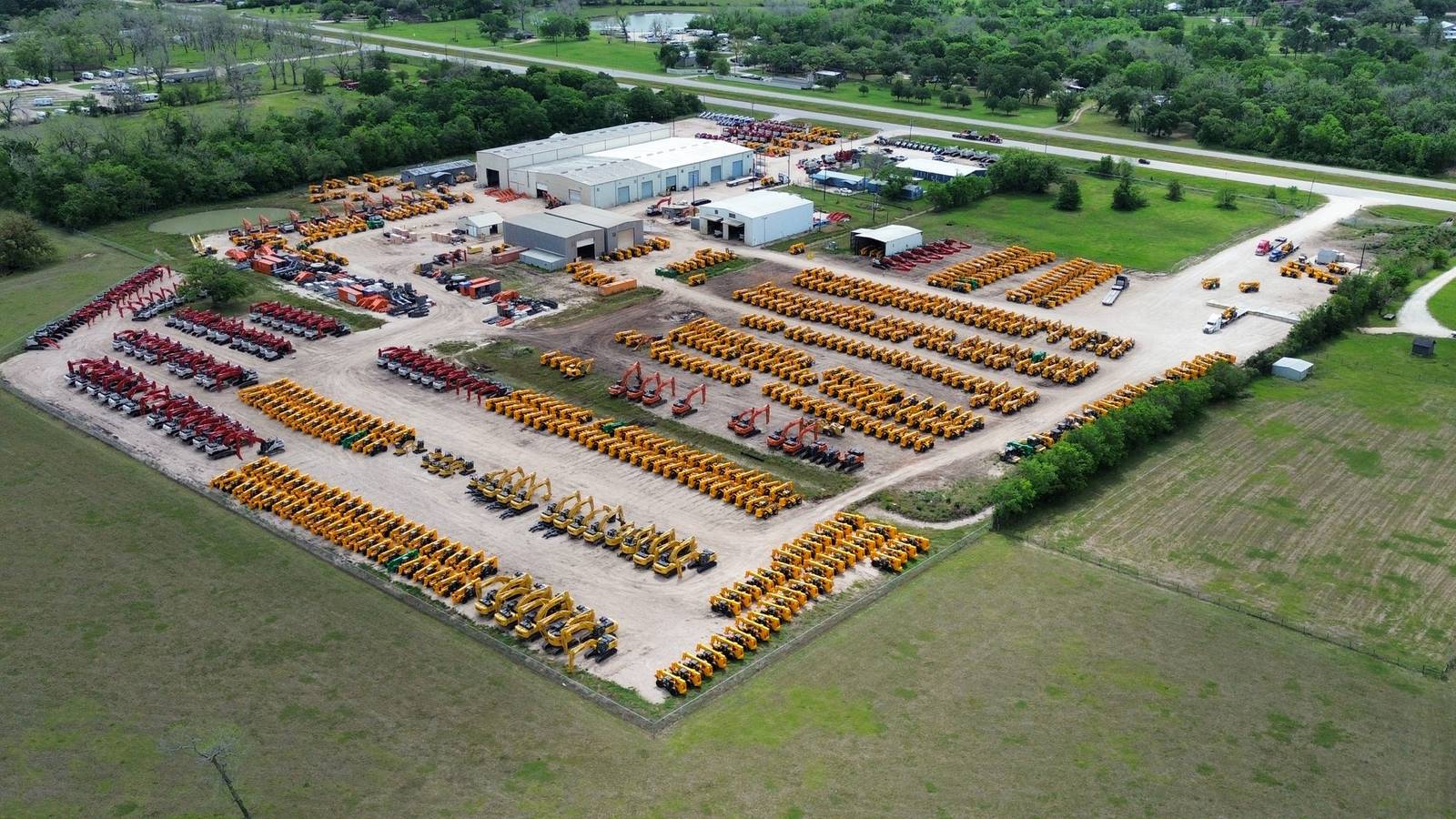 Aerial drone view of the JBH Sweeny EPC yard on the Texas Gulf Coast