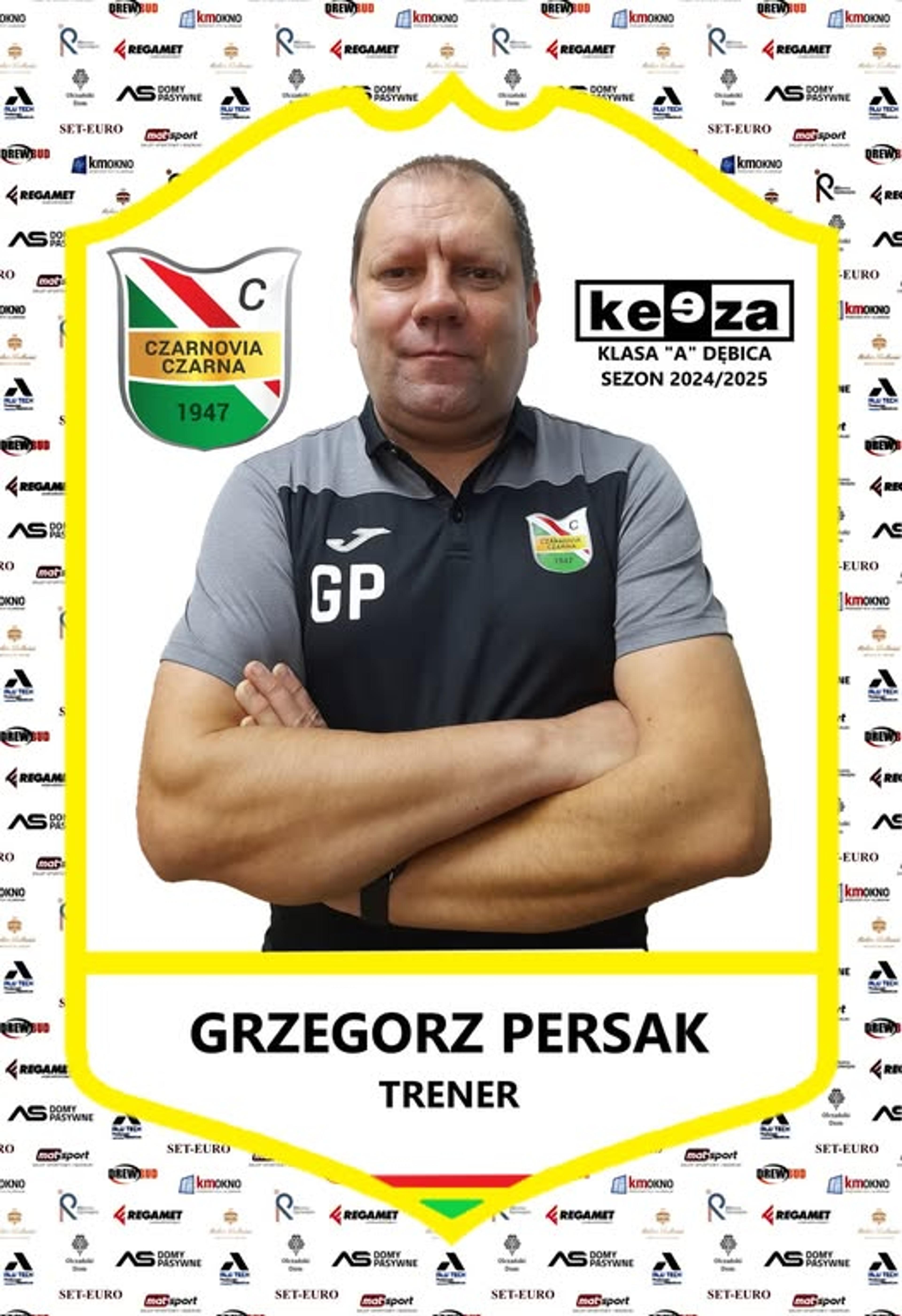 Trener Grzegorz Persak na klubowej grafice Czarnovii