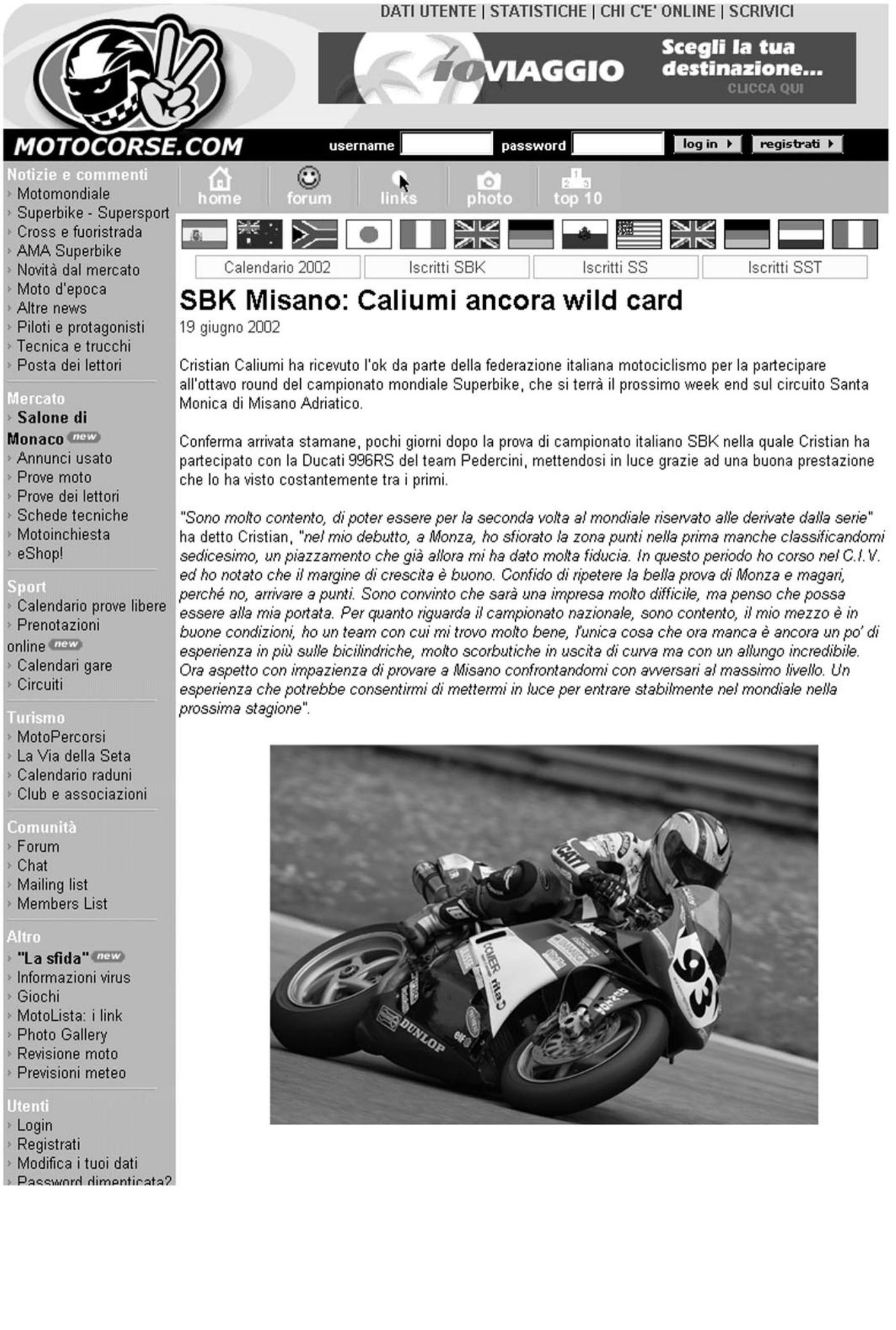 Motocorse.com, 19 giugno 2002: SBK Misano, Caliumi ancora wild card con la Ducati 996 RS numero 93