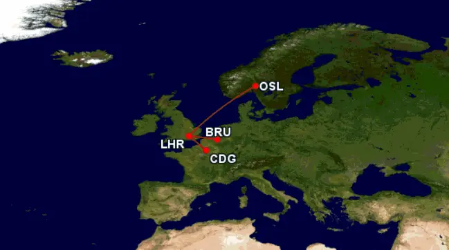 Qantas Frequent Flyer for British Airways Executive Club Oslo to brussel, London, Paris