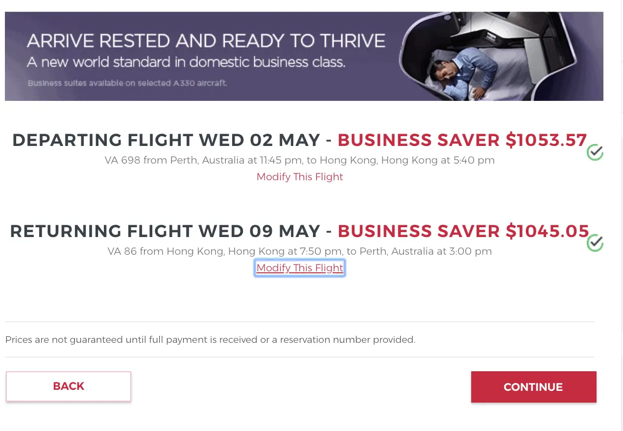 Virgin Australia The Business To Hong Kong Booking Flight