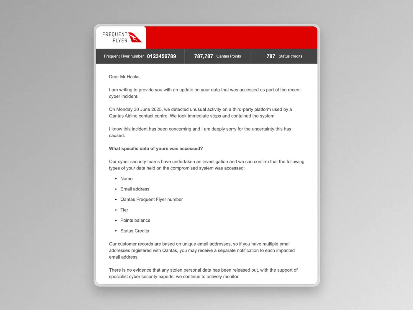 Qantas Data Breach Email