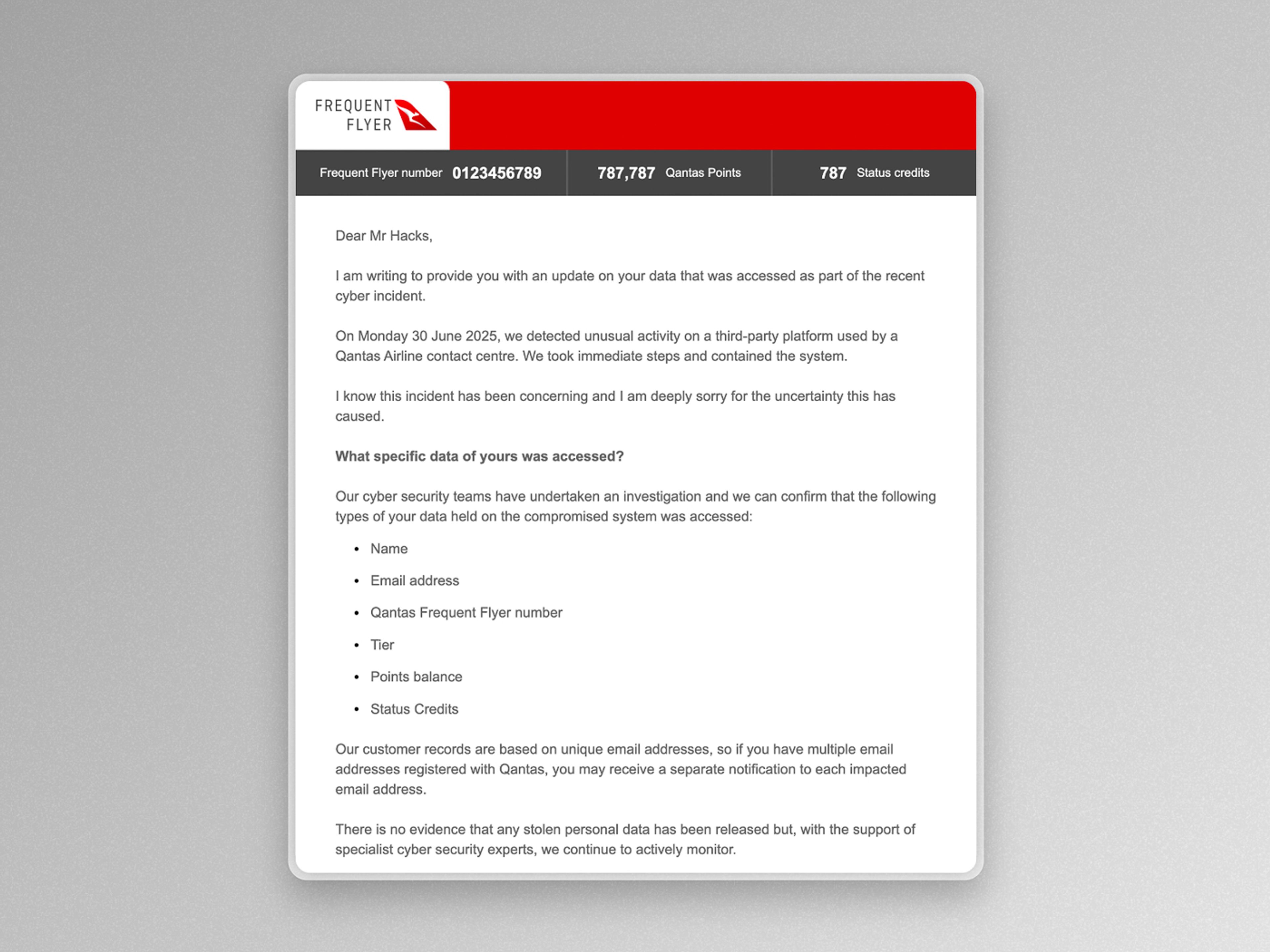 Qantas Data Breach Email