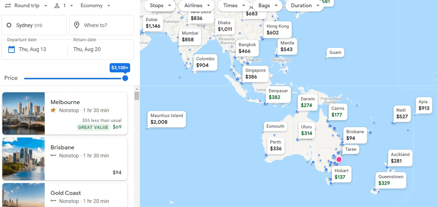 price tracking with google flights