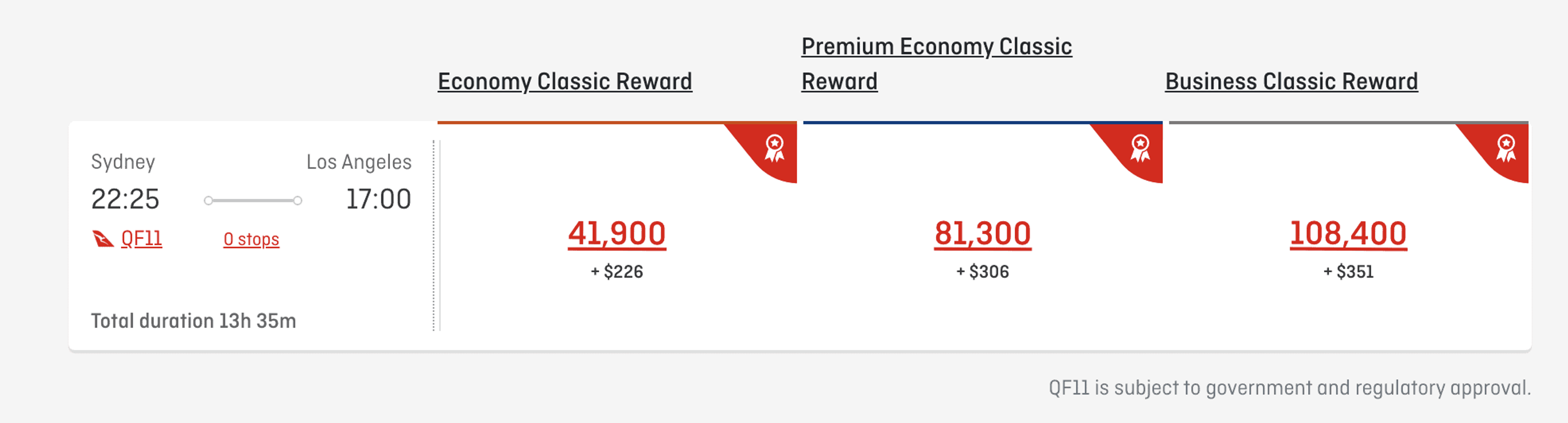 Classic Flight Reward seats