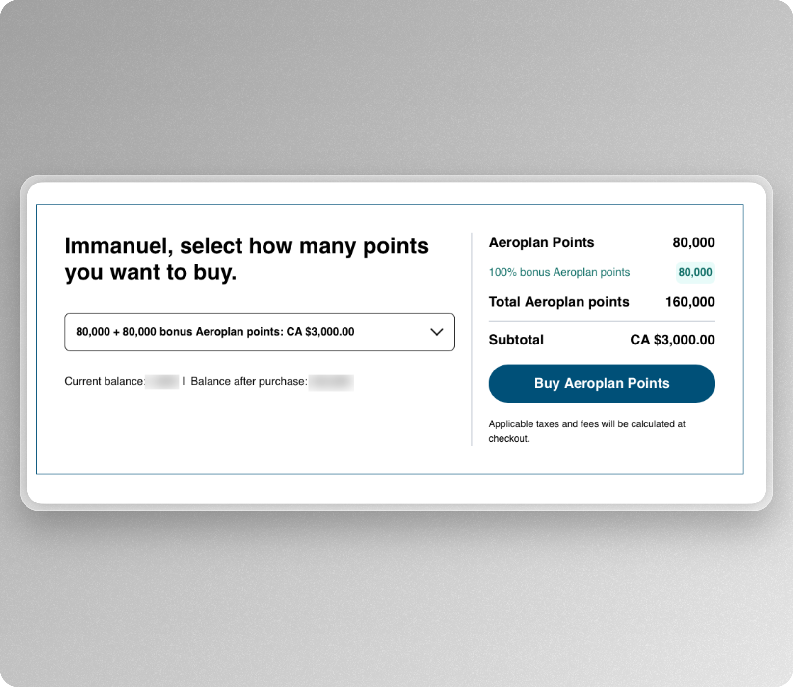 Buy Aeroplan points with a bonus