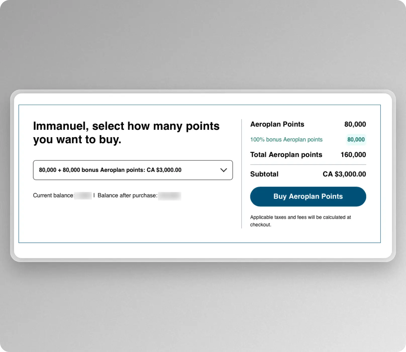 Buy Aeroplan points with a bonus