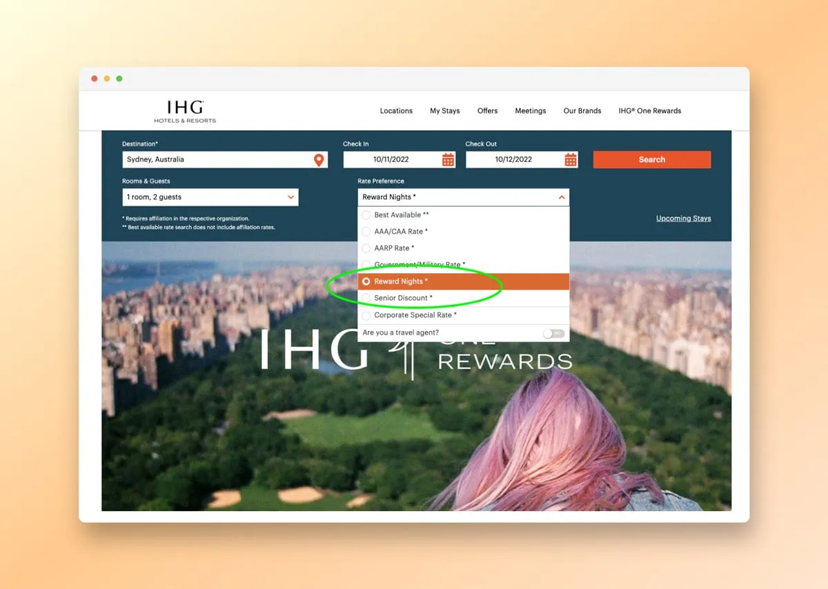 Redeem IHG One Rewards Points