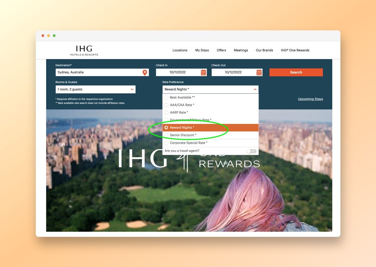 Redeem IHG One Rewards Points