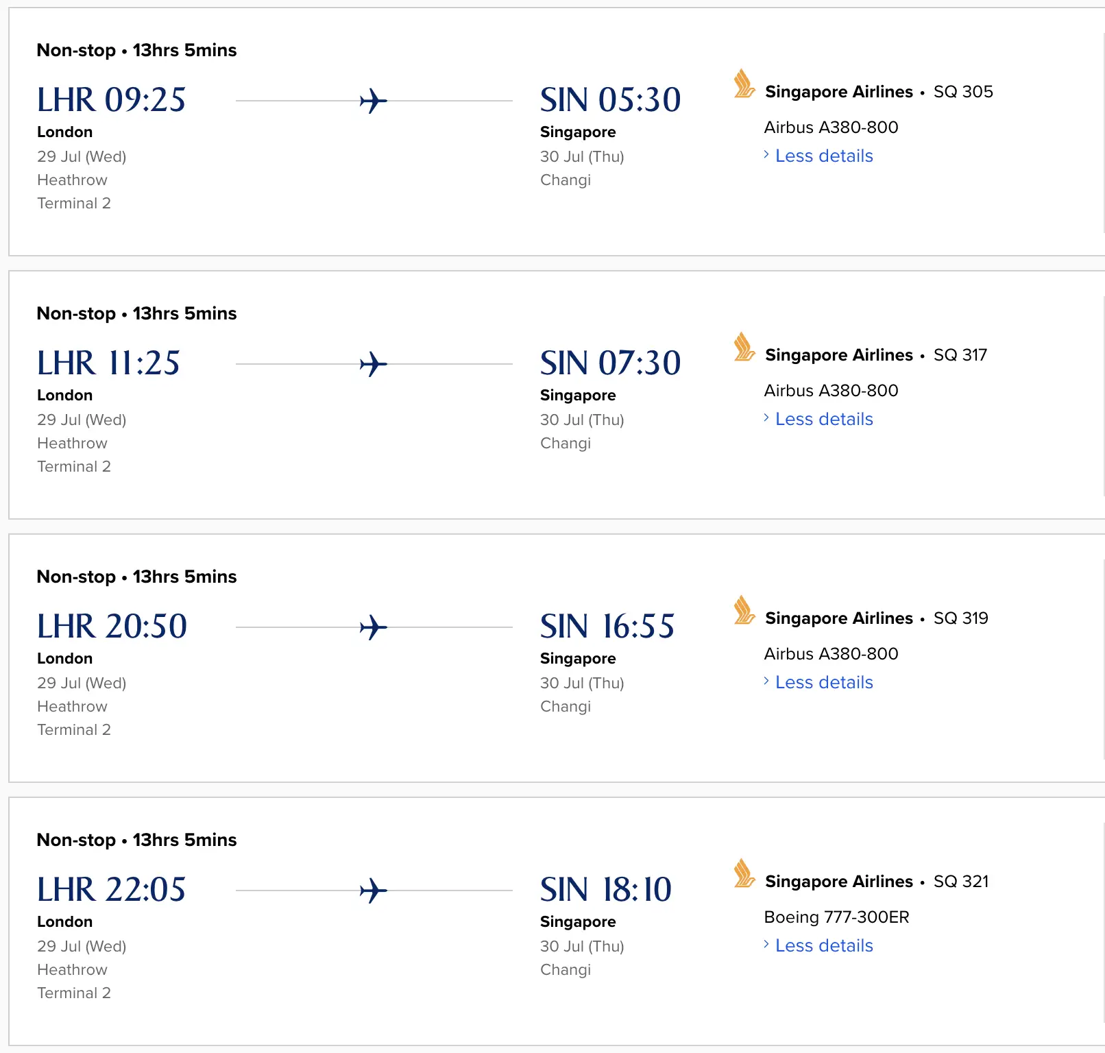 Singapore Airlines New A380 First Class London to Singapore Schedule