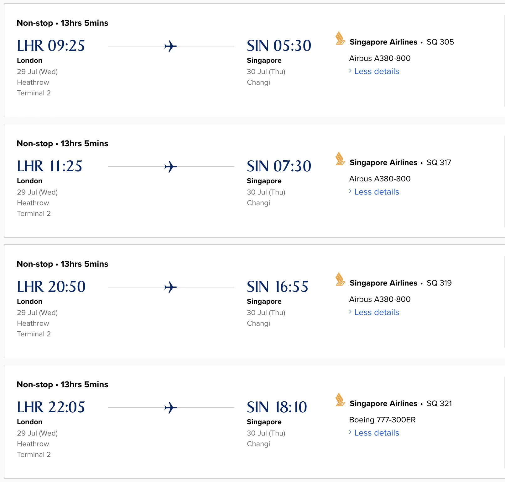 Singapore Airlines New A380 First Class London to Singapore Schedule