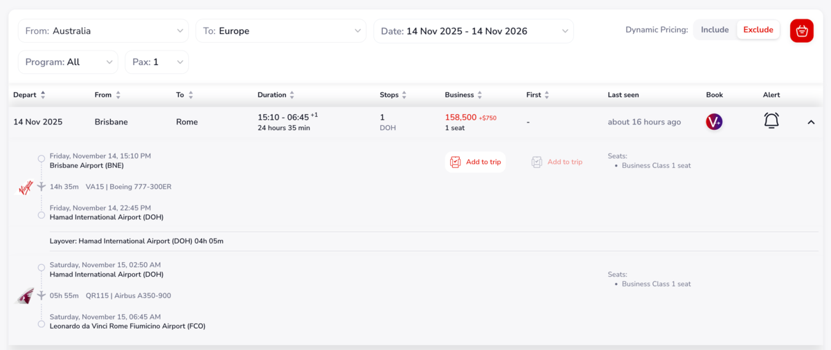 You can add flights to a basket for later