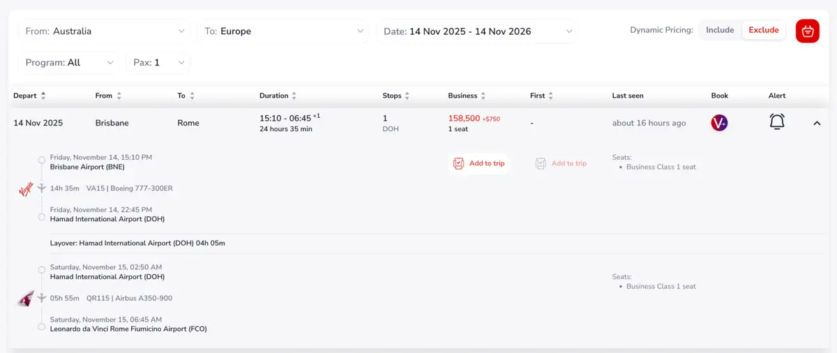 You can add flights to a basket for later