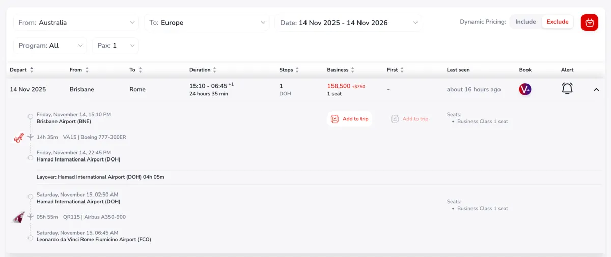 You can add flights to a basket for later