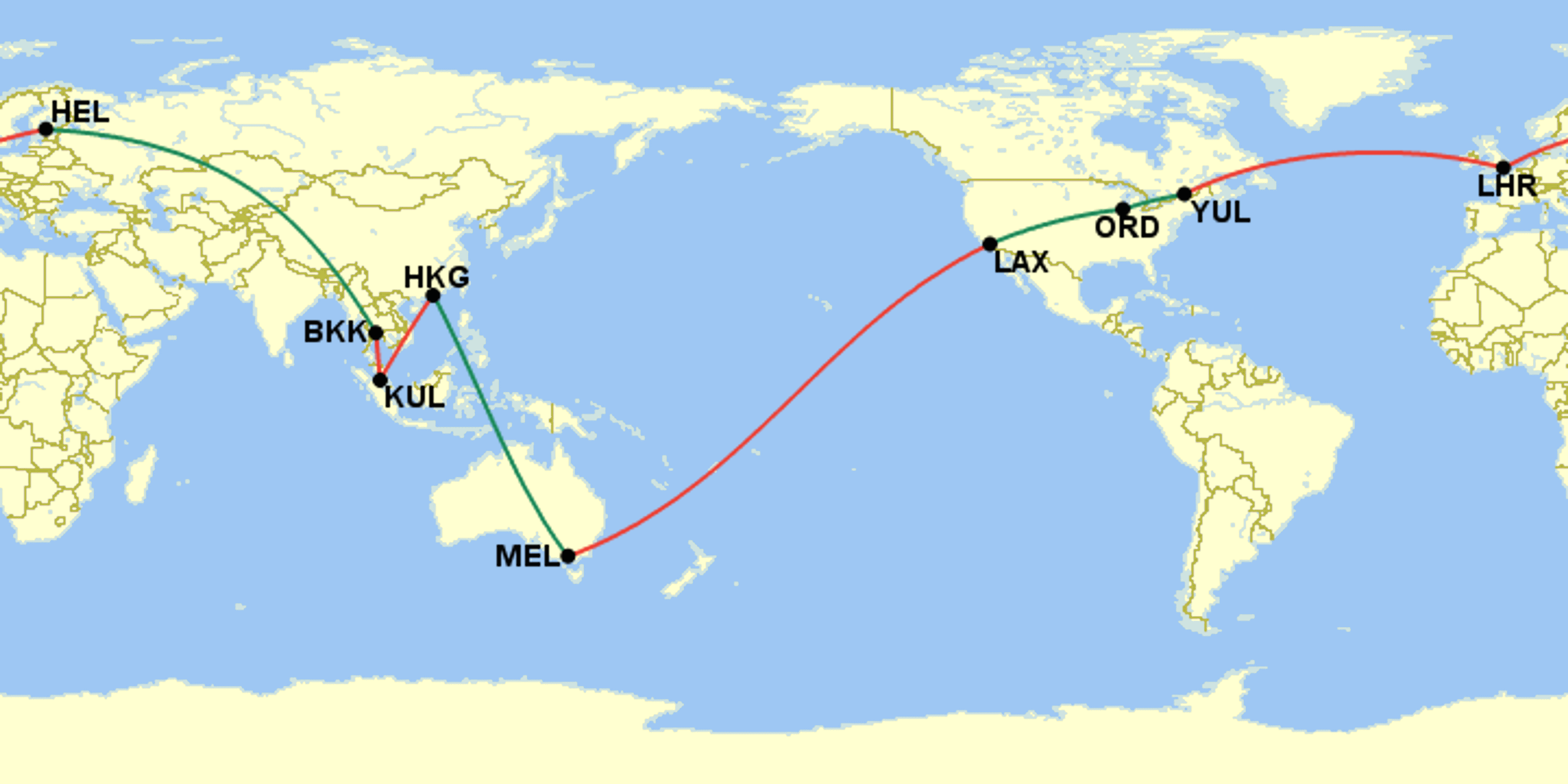 Sample Qantas Oneworld round-the-world booking.