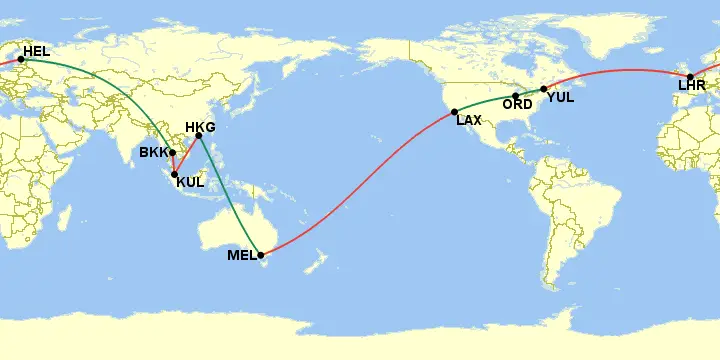 Sample Qantas Oneworld round-the-world booking.
