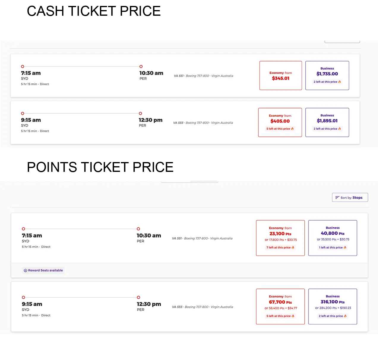 Velocity Points Pay vs Rewards Seat