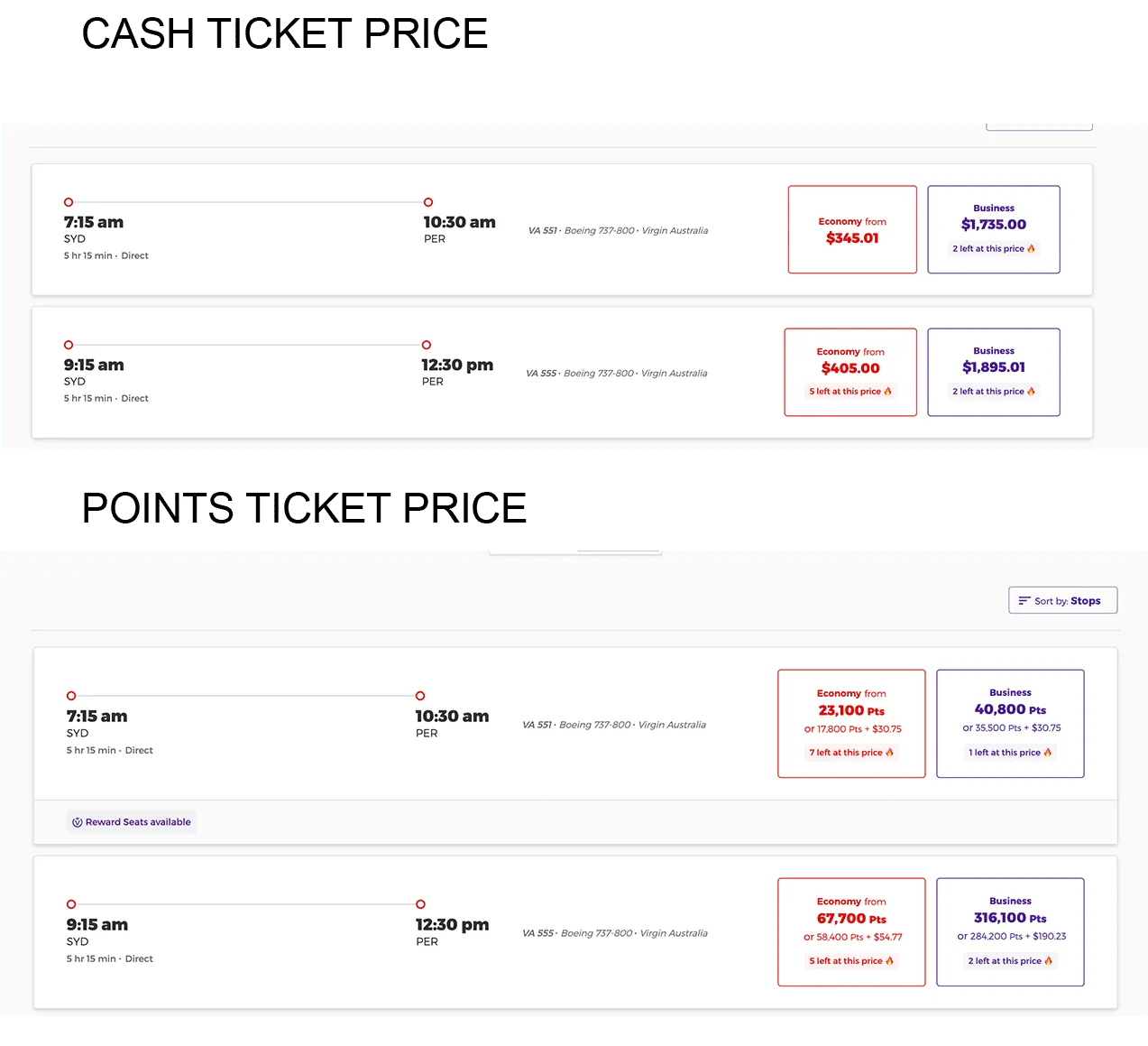 Velocity Points Pay vs Rewards Seat